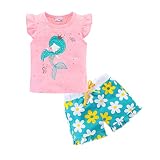 LittleSpring キッズ 人魚 tシャツ 花柄 ショートパンツ 女の子 半袖 セットアップ ピンク 100
