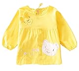 ベビー 長袖 エプロン 子供用幼児用スモック花とクマ 柄 幼稚園　保育園 (XL, 黄色)