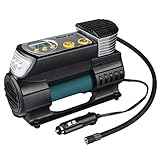 車用空気入れ Morpilot エアコンプレッサー LEDライト 冷却ファン 電動ポンプ デジタル表示 自動停止機能 低音 コンパクト エアゲージ エアチューブ ヒューズ 収納袋 付き 自動車 バイク