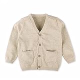 ベビー服 カーディガン　ニットセーター　コート 子供服 新生児　春　秋 100％コツトン　長袖　女の子　男の子　赤ちゃん 無地　木のボタン　カーキ色9M