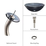 Kraus C-GV-104-12mm-10SN Clear Black Glass Vessel Sink and Waterfall Faucet Satin Nickel [並行輸入品]