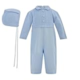 ベビー男の子Hand Smocked Longall W / Collar + Bonnet カラー: ブルー