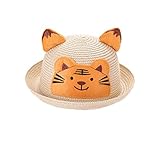 かわいい3d漫画Kids Boys Girls Straw Hats sun cap for 1 – 5年、ベージュTiger