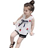 花千束　スイカ　リボン　子供服　２点セット　女の子　チュニック　ノースリーブ　ショットパンツ　可愛い　春　夏　ワンピース　上下セット　ガールズ　通園 通学　ベビー服　洋服 旅行　プレゼント　80cm-