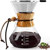 FGIUKC コーヒーサーバー 耐熱ガラス コーヒードリッパー ステンレスフィルター ２層メッシュ 繰り返し使用可能な コーヒードリップ 器具 電子レンジ可 800ml 目盛付き 4~5人用 ハンドドリップコーヒーサーバー カフェ