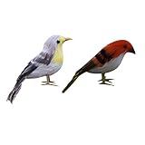 Flameer 鳥の装飾　2点セット　置物　現実的　人工フェザー　3種選択　工芸品　ホーム　ガーデン　高品質 - スズメ