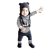 サクララ(Sakulala) ロンパース 連体服 ベビー服 小熊 ボーダー柄 キッズ 赤ちゃん ｔシャツ 長袖 足つき カバーオール 繋ぎ 連体服 新生児 幼児 出産祝い ボディスーツ 子供 男の子 