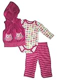 Baby Girls 3 Piece Set – フクロウとbutterfly-長袖ボディスーツ、パンツ、パーカーベスト カラー: ピンク