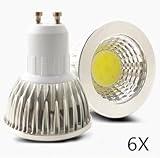 6X GU10 口金 LEDの球根、3W、ハイパワーLED GU10、AC110V、40Wハロゲン電球と同等、300lm、昼白色 6000K、90度のビーム角、省エネルギー LEDスポットライト