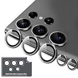 Kakuki for Galaxy S24 Ultra 用 カメラフィルム [Kakuki] ギャラクシーS24ウルトラ (SC-52E / SCG26) カメラ保護フィルム 薄型 強化ガラス 耐衝撃 独立型 露出オーバー防止 アルミ合金 カメラカバー (ブラック, Galaxy S24 Ultra)