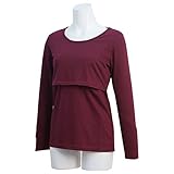 レディース 授乳服 長袖 Tシャツ 授乳口付き 長袖Tシャツ 授乳服 母乳育児用 産後対応 ワイン-M7793 M