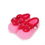 Yuelian 手編みベビーシューズ ビーズ蝶結び ボタン靴ひも付き (ピンク)
