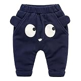Elfin Park裏起毛 パンツ ベビー 男の子 女の子 ボア 防寒 ズボン 厚手 あったか コットン プリント ネイビー 90
