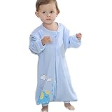 ベビー寝袋 スリーパー 子供 パジャマ 春と夏 長袖 100％綿 子供用/男の子/女の子/幼児保温/上質な素材/寝冷え防止/可愛い (青-象, L-90cm)