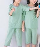 Elegant Salon上下セット　ウェア　子供服　キッズ　女の子 男の子子供服　パジャマ　子ども　寝巻き　動物　部屋着　長袖セット 親子 セット (140/80, グリーン　)