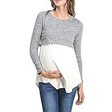 ファッション Patchwork レディース マタニティ Tシャツ 授乳口付き - 秋 冬 長袖 綿産前 産後 着たまま授乳 妊婦服 トップス [Zhhlinyuan]