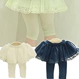 即納(韓国スタイル子供服) キッズキュロット レギンススカート キッズ スカートパンツ 女の子 ふんわり 7分丈レーススカート100cm 110cm 120cm 130cm 140cm navy,14