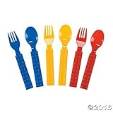 Fun Express Plastic Colour Brick Party Fork & Spoon Set - 16 Pcs