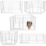KIRATAKU ペットサークル 中大型犬用 スチール製 犬 ケージ 犬用フェンス コンパクト 組立簡単 複数連結可能 室内室外兼用 組み替えOK (ホワイト, 高さ80cm, 8枚)