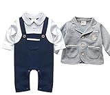 (ラボーグ)La Vogue ロンパース ベビー カジュアル コート ２セット 紳士 フォーマル 結婚式 長袖 秋 可愛い 格好い コットン 柔らかい スーツ 80 グレー