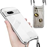 Google Pixel 7a 用の ケース ショルダー ストラップ Pixel7a 用の カバー クリア 斜めかけ 肩掛け 韓国 ピクセル7a 用 スマホケース （シルバー）