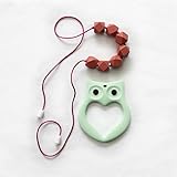 BayBay Beads- Silicone Teething Necklace for Mom to Wear & Baby to Chew Ruby Red with Bonus Owl Teet