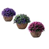 lewu 鉢植え 造花 人工観葉植物 小さい 枯れない 盆栽 インテリアグリーン ミニポット 3点アソートセット (カラーC)