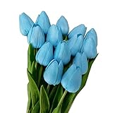 造花 花束 チューリップ（10本セット） インテリア造花 アートフラワー シルク製 本物そっくり 母の日プレゼント 造花ブーケ お祝い 結婚式ブーケ バレンタインギフト 誕生日 母の日(ブルー)