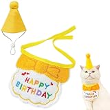 ペット 誕生日帽子 唾液タオル 2個セット 犬 バースデー グッズ 柔らか 調節可能 猫 犬用 飾り 記念日 誕生日 HAPPY BIRTHDAY 飾り付け 誕生日グッズ 誕生日小道具 写真 撮影 犬猫のためのペットの誕生日プレゼント (イエロー)