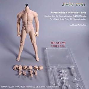 1/6 男性 シームレス 素体 フィギュア ボディ フィギュア 超柔軟 超可動 皮膚改良 2ペア交換手 4種類ヘッドコネ…
