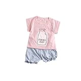 Pojour 夏 1-6歳キッズセット 上下セット Tシャツ+パンツ 子供かわいいボトルブラウス 綿 通気　ピンク(100cm)