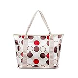 内ポケットたくさん 2WAY ショルダーベルト＆トートバッグ マルチカラーナイロン軽量ママバッグ (マルチドット赤)