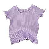 [hvreiop] 子供服 半袖 Tシャツ キッズ 女の子 夏 ティーシャツ ガールズ フリル袖 可愛い カットソー 丸首 薄手 速乾 インナーシャツ 女児 柔らかい ストレッチ 快適 トップス ジュニア カジュアル 韓国 お洒落 春 夏 通学 通園 旅行(パープル,130)