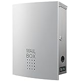 LEON (レオン) MB4504ネオ 郵便ポスト 壁掛けタイプ ステンレス製 鍵付き おしゃれ 大型 ポスト 郵便受け (マグネット付き) シルバー
