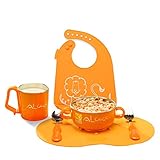 GudeHome ベビー食器セット ご飯茶碗 片手カップ ビブ ベビースプーン ベビーフォーク 子供食器 （オレンジ）