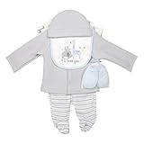 Chick Pea 6個新生児男の子キルト風カーディガン、ボディスーツ、足付きパンツ カラー: グレイ