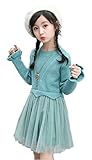 HIMOE ワンピース 子供 女の子 秋冬 長袖 ニット チュールスカート ドレス ふわふわ 可愛い プリンセス おしゃれ フォーマル 結婚式 入園式 発表会 七五三 卒業式 通園 通学 (120サイ