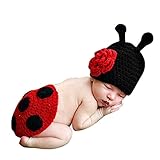 AmazingDeal ベビー撮影服 記念写真 天道虫 赤ちゃん 年賀状 可愛い 寝相アート ニット帽子セット 新生児 出産祝い (3-４ヵ月)