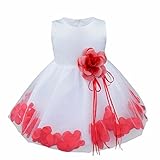 （イーエフイー）EFE ベビー　フォーマルドレス　子供ワンピース　大きい花|花弁飾り|3層スカート　結婚式|入園式　7色　60/65/70/75/80 レッド 75