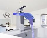 水電源バッテリーなし3色LED滝蛇口バスルームシングルハンドル盆地ミキサータップ。クロム63274