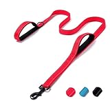 PetGround 犬 リード ダブルハンドル 小型犬 中型犬 大型犬 サブグリップ付き 反射 しつけ 訓練リード ショート 柔らかい クッション 丈夫 可愛い おしゃれ (レッド 120cm)