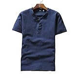 [Blostirno] ブロステルノ メンズ リネン リネンシャツ 綿麻 半袖 無地 Ｔシャツ ヘンリーネック 夏(JT11-NYS)