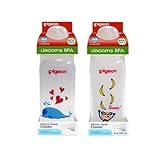 Pigeon 2 Baby feeding Bottles 8 oz/240 ml BPA Free with Silicone nipples Classic size M by Pigeon