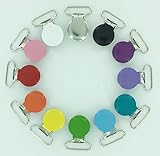 12 Starter Pack Enamel Round Face 1 Suspender Clips with Rectangle Inserts for Soother/Paci/Pacifier