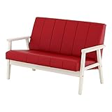 SATO セレノソファ 2人掛けストライプ PVCレッド 肘ホワイト