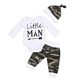 SOBABY ベビー服 秋用 3点セット 長袖 ロンパース 迷彩柄 パンツ 帽子 (100/18-24ヶ月, ホワイト)