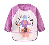 (ラボーグ)La Vogue ベビー 食事用 長袖 エプロン 子供 幼児 スモック ポケット 赤ちゃん よだれかけ ビブ スタイ 男の子 女の子 幼稚園 入園 可愛い パープル S