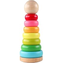 GEMEM Stacking Rings Toy Wooden Rainbow 