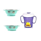 エジソン子供ボウルセット 2pack (Small,Large) Blue ・子供ストロー両手カップ(Purple) [並行輸入品]