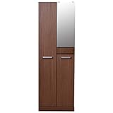 大川家具(日本製) 天然木ミラー付幅60ハイタイプシューズボックス ブラウン ic0050 代引不可